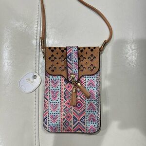 Brown and Pink Patterned Crossbody Bag